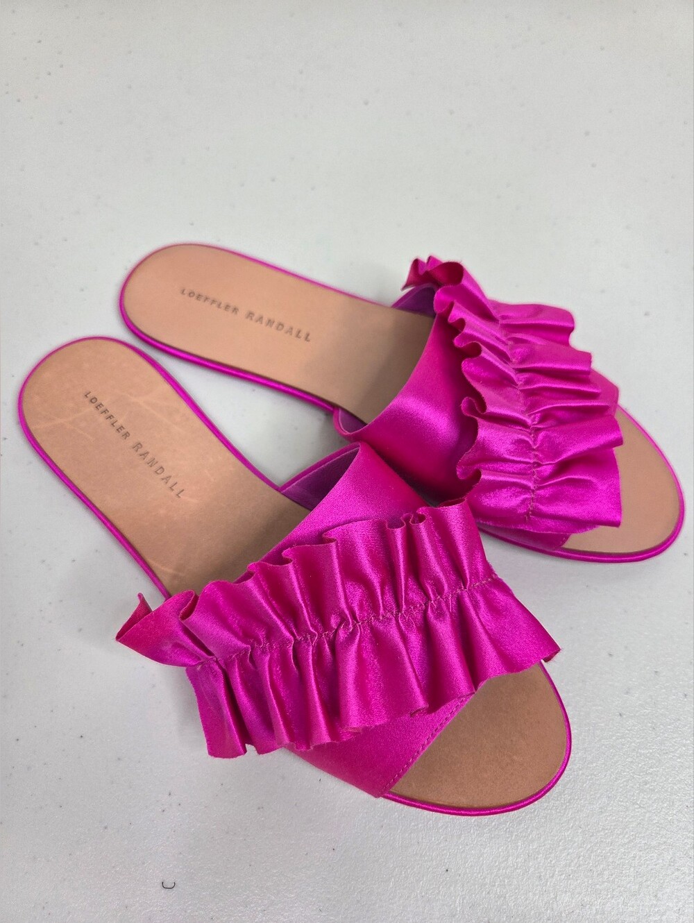 Loeffler Randall Rey Satin Ruffle Slides Fuchsia Hot Pink
